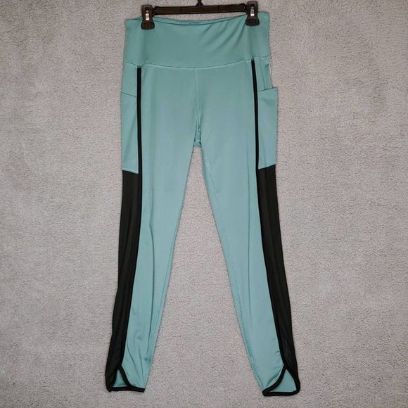 S.O.I. Collection Womens‎ Leggings Pants Green Black Stretch Aerobic L New - Picture 1 of 12